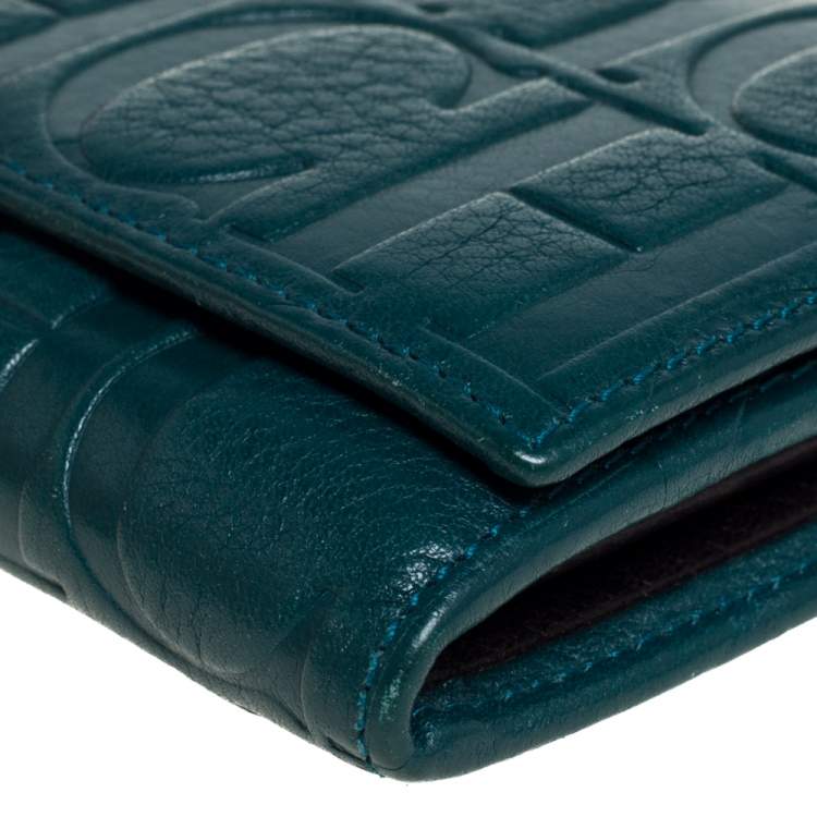 Pre Owned Carolina Herrera Green Embossed Leather Continental Wallet