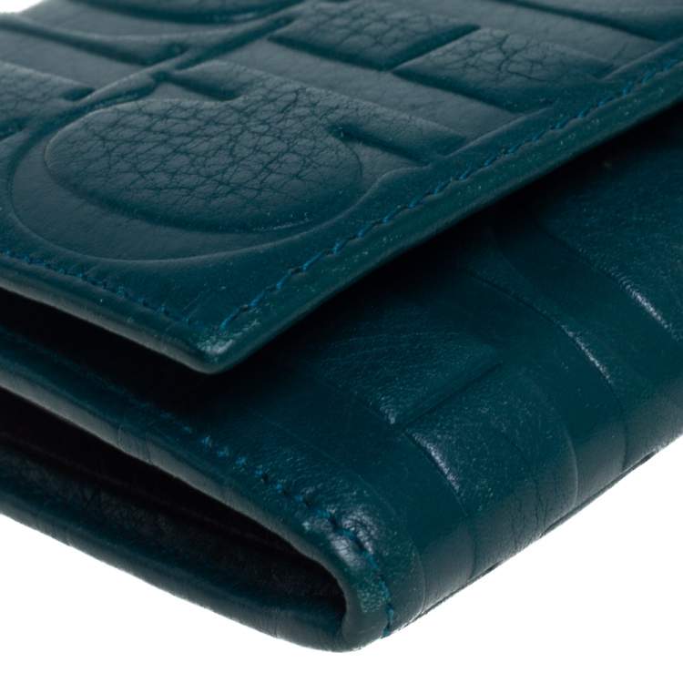 Pre Owned Carolina Herrera Green Embossed Leather Continental Wallet