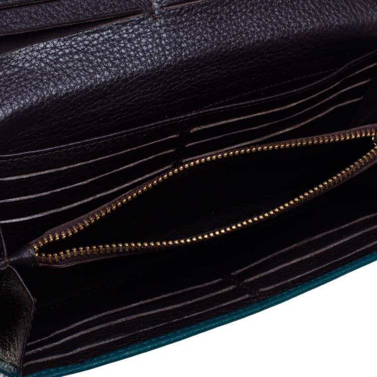 Pre Owned Carolina Herrera Green Embossed Leather Continental Wallet