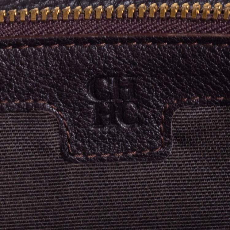 Pre Owned Carolina Herrera Green Embossed Leather Continental Wallet