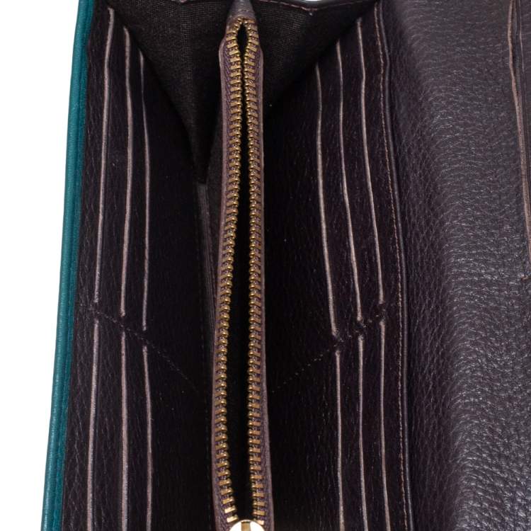 Pre Owned Carolina Herrera Green Embossed Leather Continental Wallet