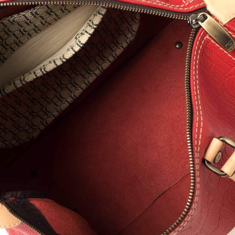 Pre Owned Carolina Herrera Red Monogram Leather Large Andy Boston Bag