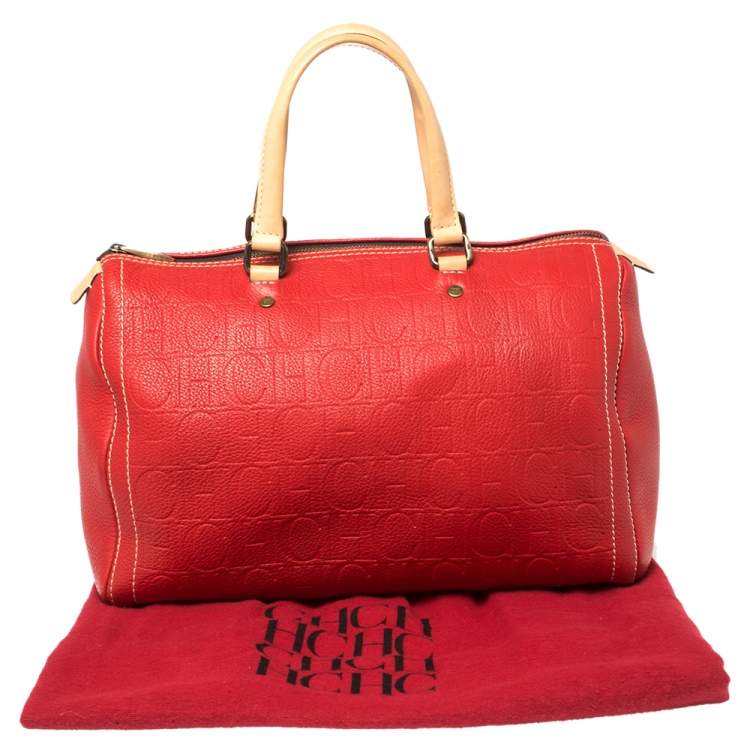 Pre Owned Carolina Herrera Red Monogram Leather Large Andy Boston Bag