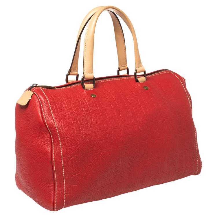 Pre Owned Carolina Herrera Red Monogram Leather Large Andy Boston Bag