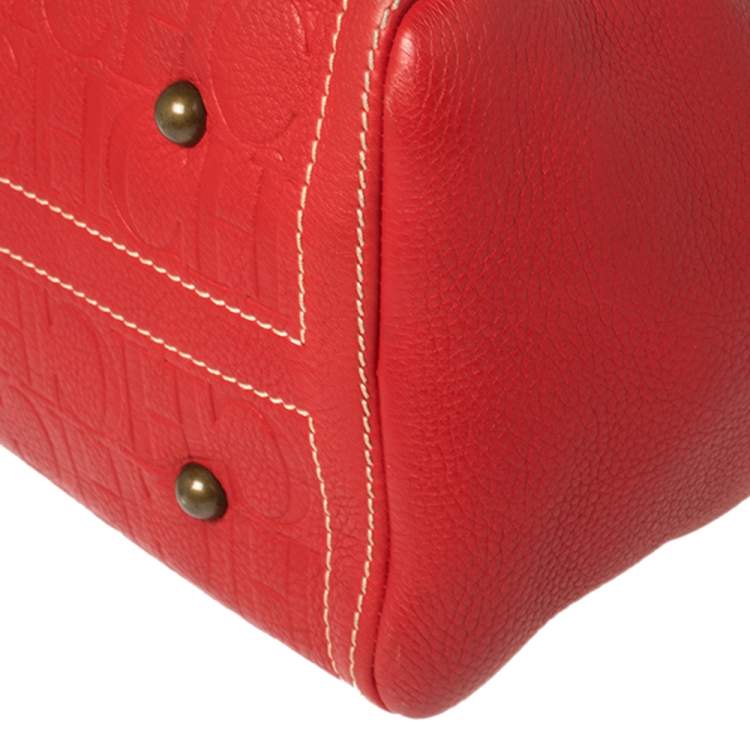 Pre Owned Carolina Herrera Red Monogram Leather Large Andy Boston Bag