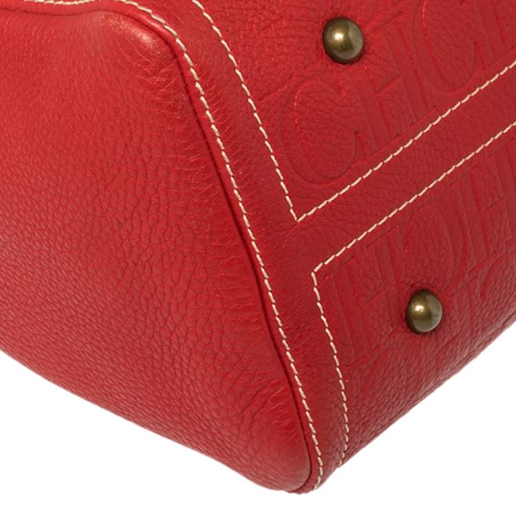 Pre Owned Carolina Herrera Red Monogram Leather Large Andy Boston Bag