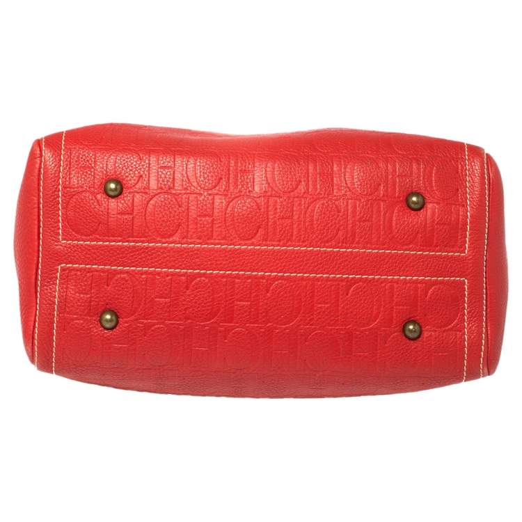 Pre Owned Carolina Herrera Red Monogram Leather Large Andy Boston Bag