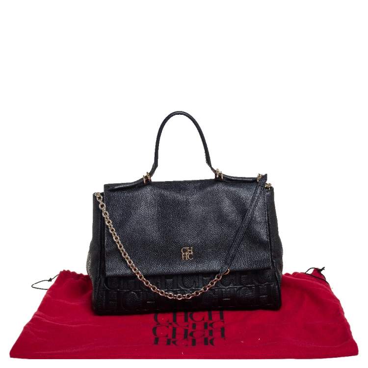 Pre Owned Carolina Herrera Black Leather  Minuetto Top Handle Bag
