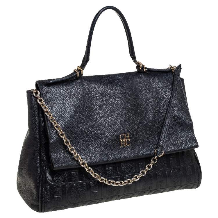 Pre Owned Carolina Herrera Black Leather  Minuetto Top Handle Bag