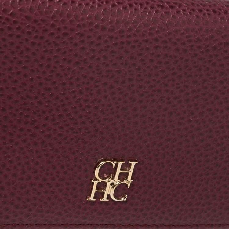 Pre Owned Carolina Herrera Burgundy Leather Flap Continental Wallet