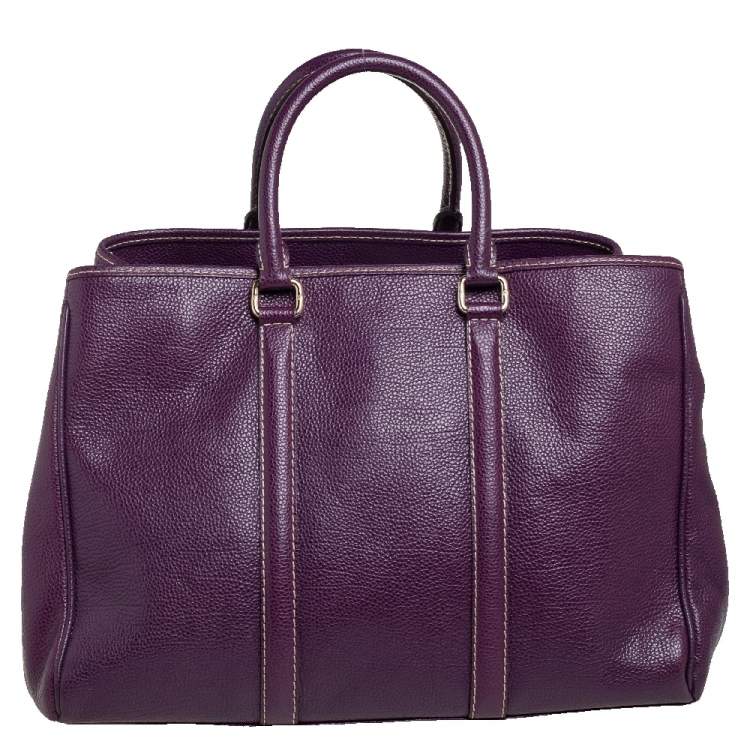 Pre Owned Carolina Herrera Purple Leather Large Matteo Tote