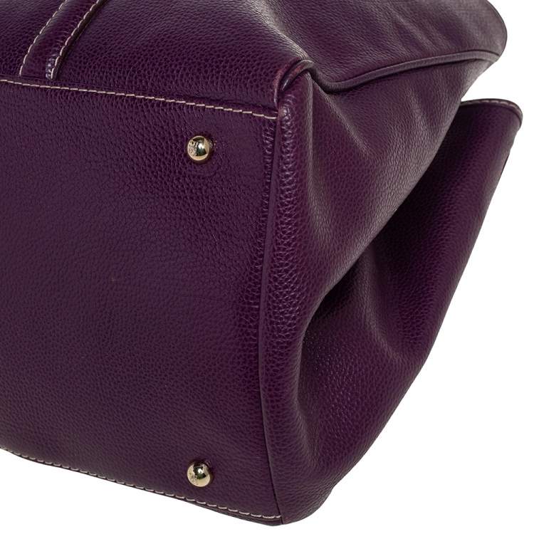 Pre Owned Carolina Herrera Purple Leather Large Matteo Tote