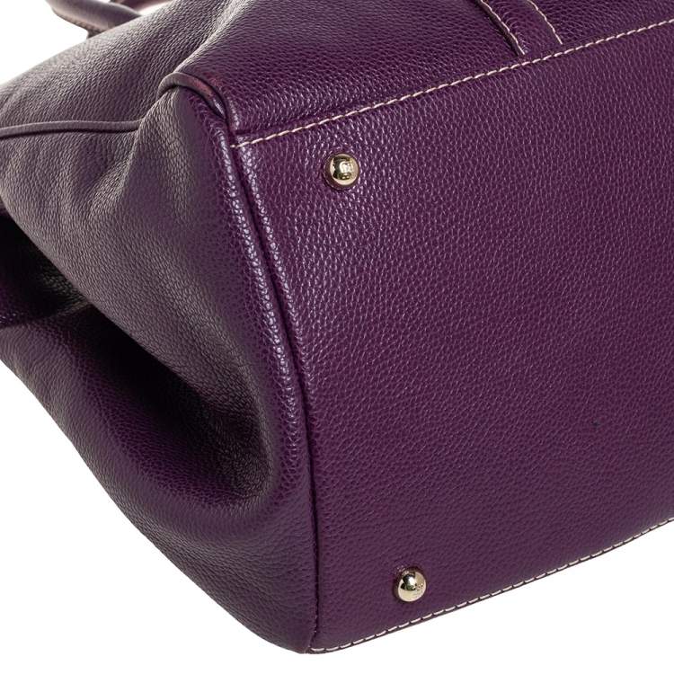 Pre Owned Carolina Herrera Purple Leather Large Matteo Tote