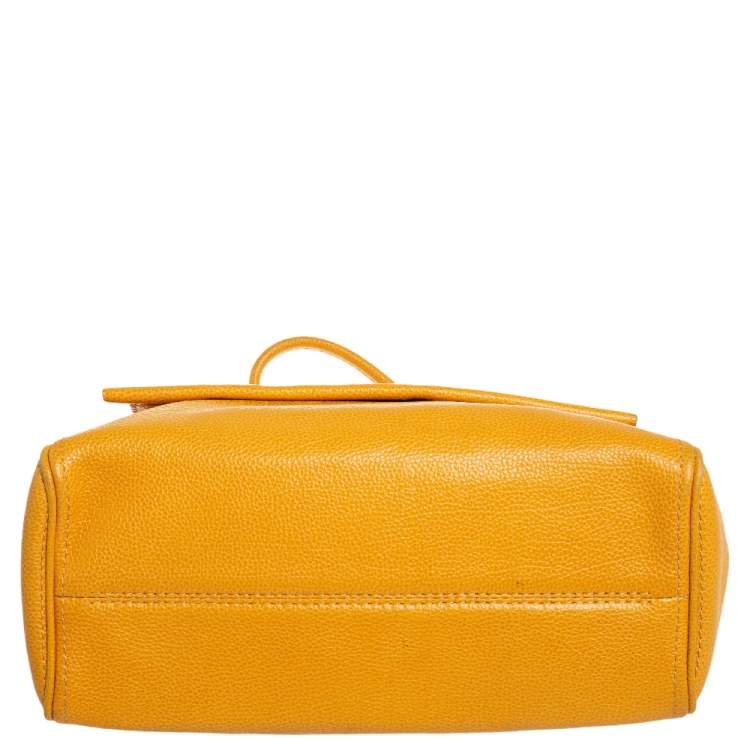 Pre Owned Carolina Herrera Yellow Leather Minuetto Flap Top Handle Bag