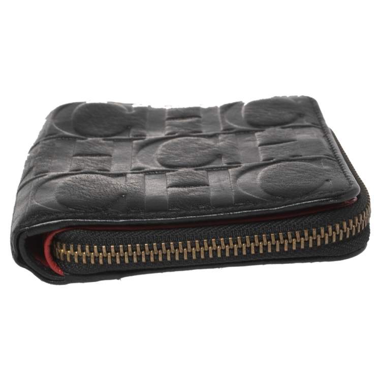 Pre Owned Carolina Herrera Black Monogram Leather Compact Wallet
