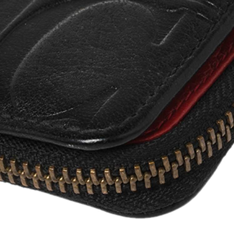 Pre Owned Carolina Herrera Black Monogram Leather Compact Wallet