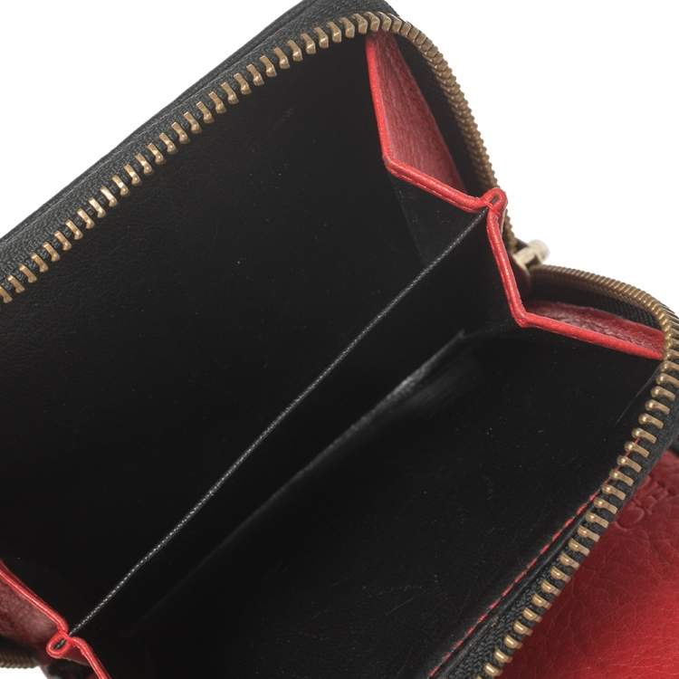 Pre Owned Carolina Herrera Black Monogram Leather Compact Wallet