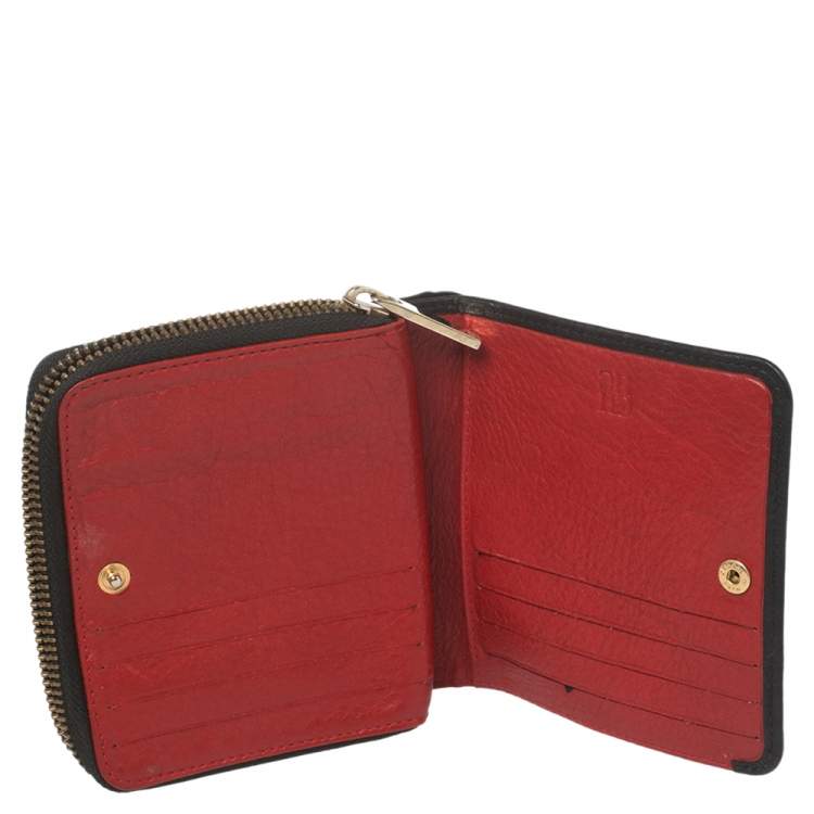 Pre Owned Carolina Herrera Black Monogram Leather Compact Wallet