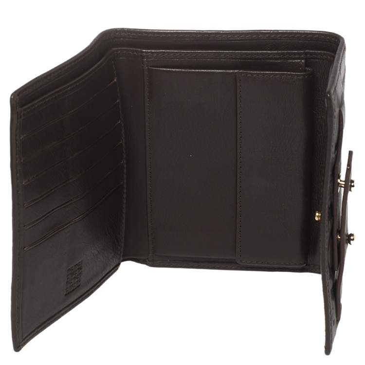 Pre Owned Carolina Herrera Brown Monogram Leather Trifold Wallet