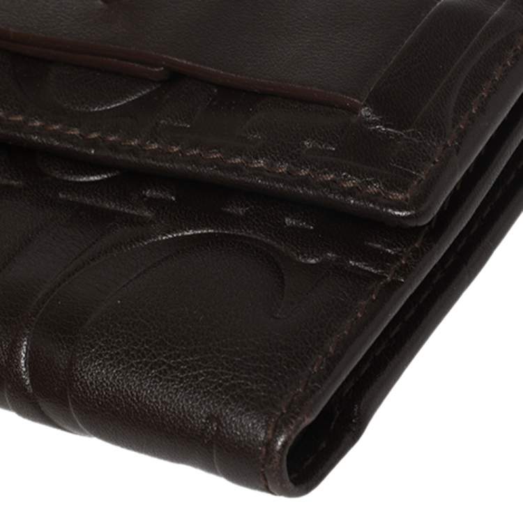 Pre Owned Carolina Herrera Brown Monogram Leather Trifold Wallet