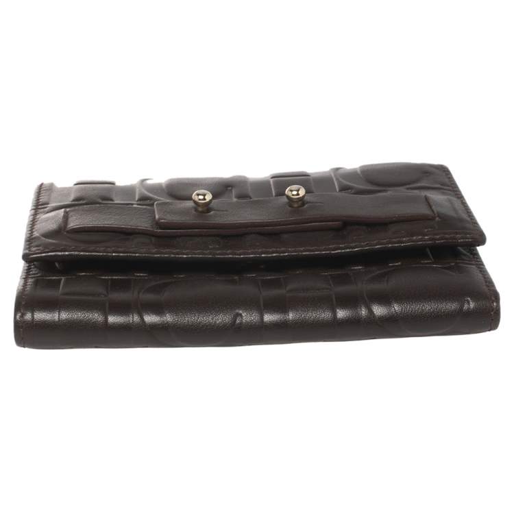 Pre Owned Carolina Herrera Brown Monogram Leather Trifold Wallet