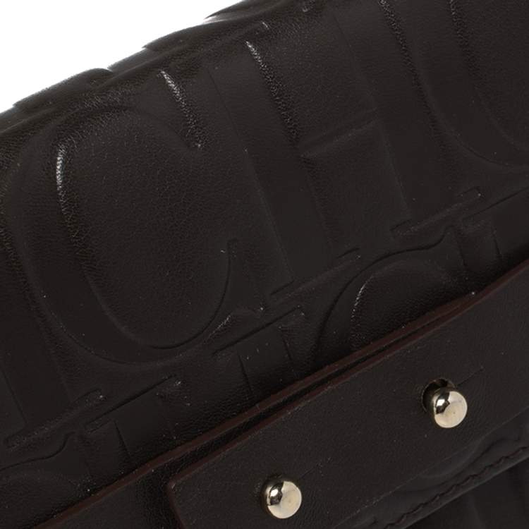 Pre Owned Carolina Herrera Brown Monogram Leather Trifold Wallet