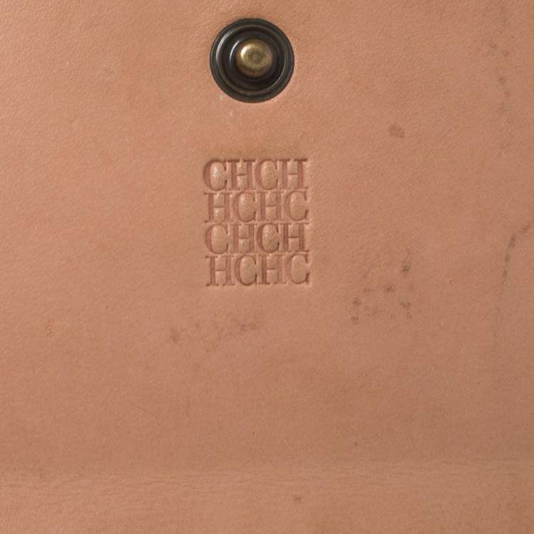 Pre Owned Carolina Herrera Blue/Tan Embossed Leather Flap Wallet
