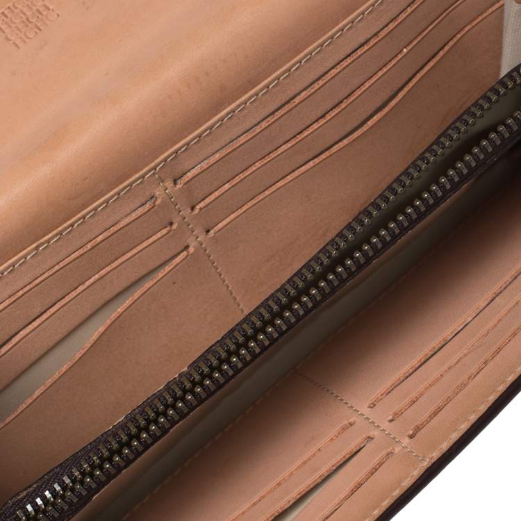 Pre Owned Carolina Herrera Blue/Tan Embossed Leather Flap Wallet