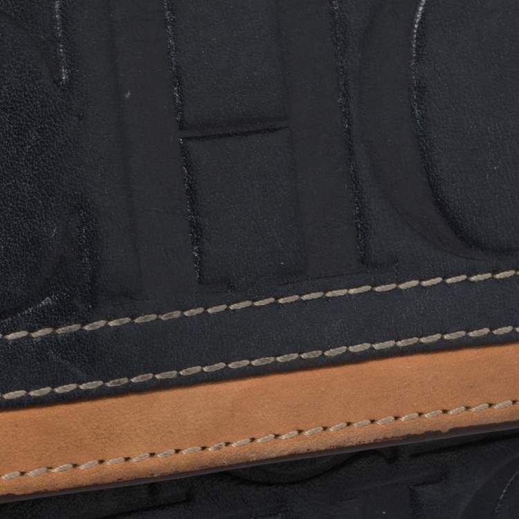 Pre Owned Carolina Herrera Blue/Tan Embossed Leather Flap Wallet