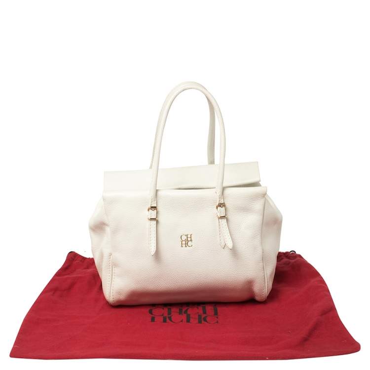 Pre Owned Carolina Herrera White Leather Tempo Collection Adagio Tote