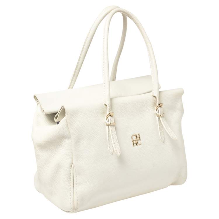 Pre Owned Carolina Herrera White Leather Tempo Collection Adagio Tote