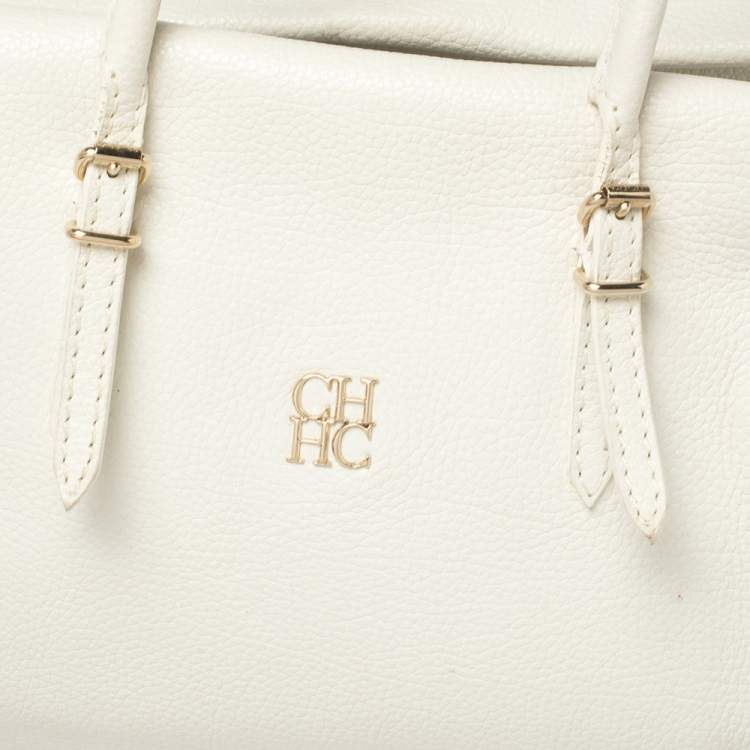 Pre Owned Carolina Herrera White Leather Tempo Collection Adagio Tote