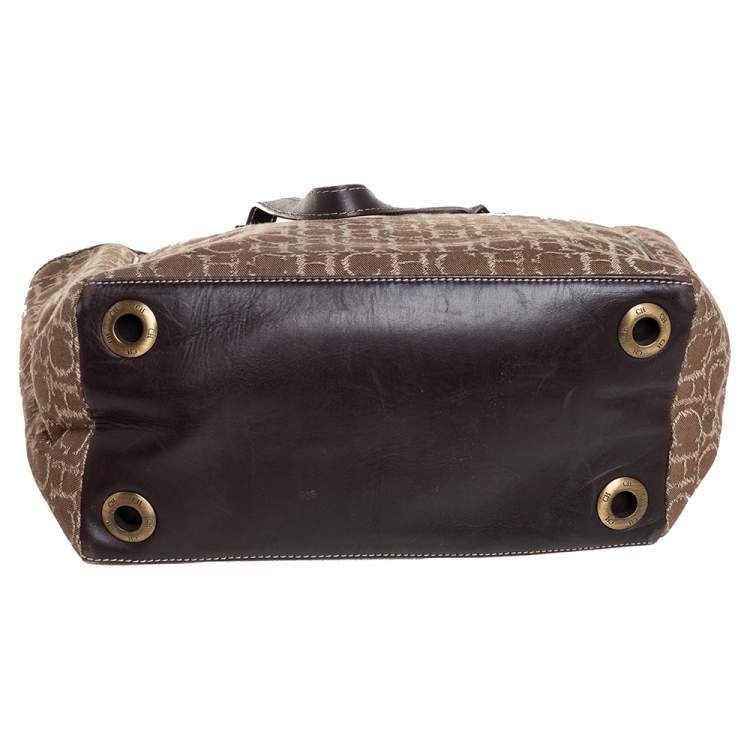 Pre Owned Carolina Herrera Beige/Dark Brown Monorgam Fabric and Leather Open Tote