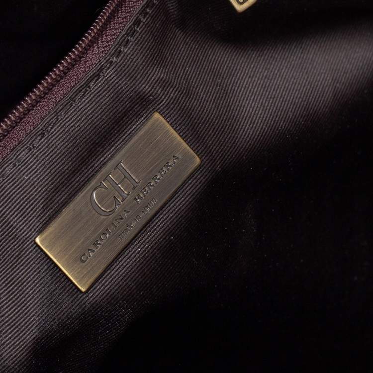 Pre Owned Carolina Herrera Beige/Dark Brown Monorgam Fabric and Leather Open Tote