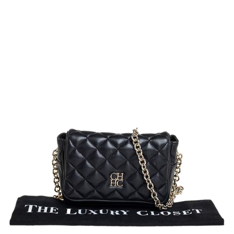 Pre Owned Carolina Herrera Quilted Leather Chain Crossbody Bag