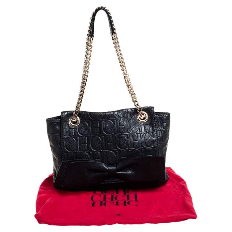 Pre Owned Carolina Herrera Black Leather Audrey Shoulder Bag