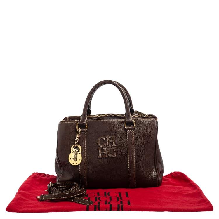 Pre Owned Carolina Herrera Dark Brown Leather Matteo Tote
