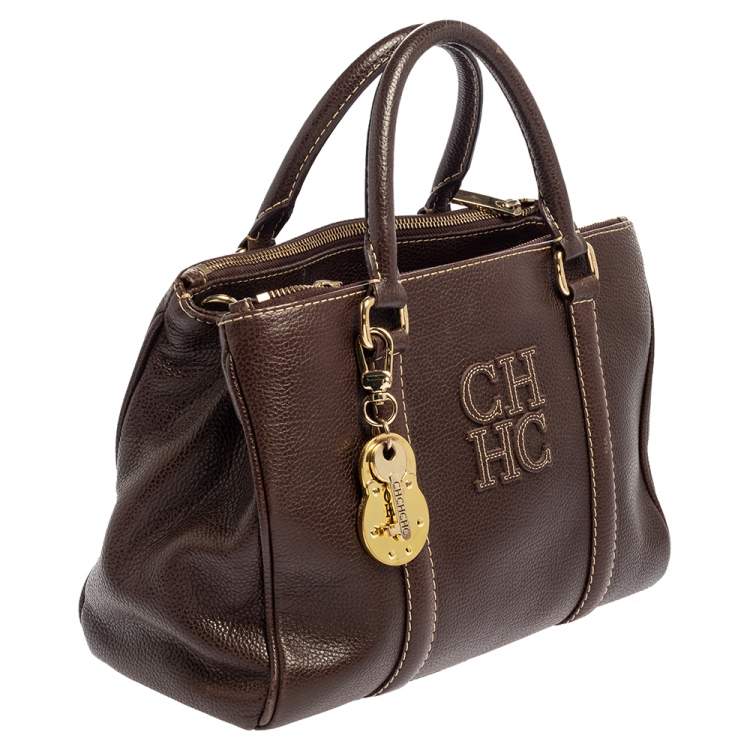 Pre Owned Carolina Herrera Dark Brown Leather Matteo Tote