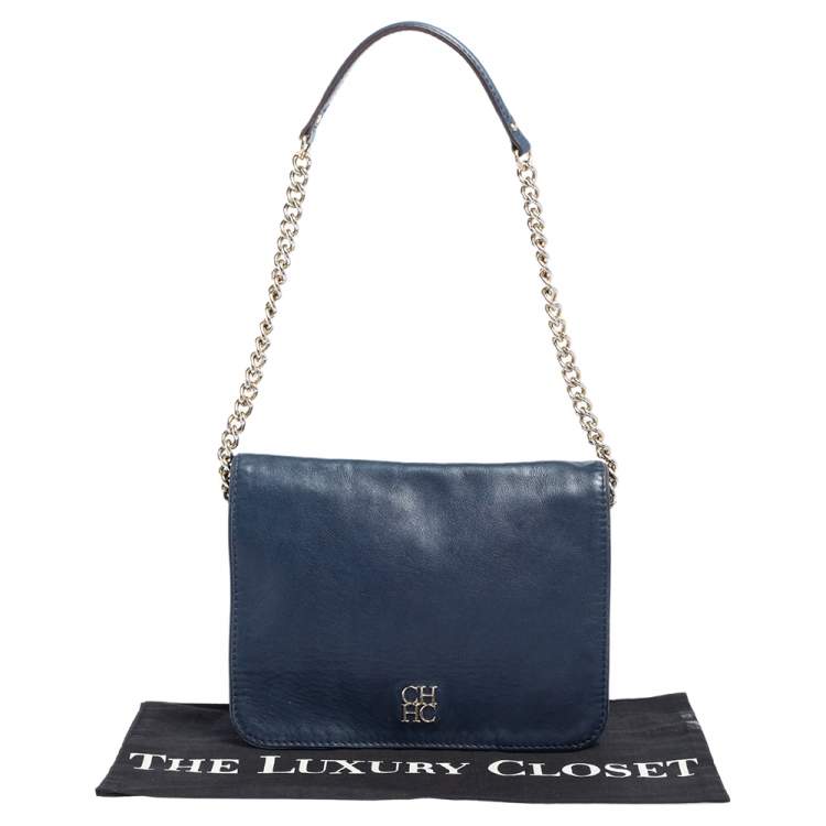 Pre Owned Carolina Herrera Blue Leather New Baltazar Flap Shoulder Bag