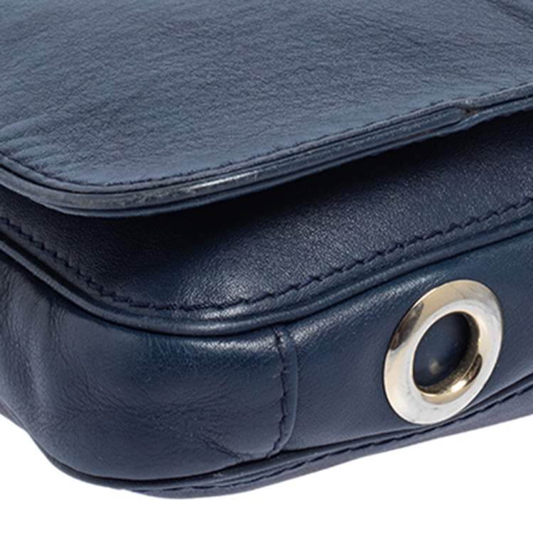 Pre Owned Carolina Herrera Blue Leather New Baltazar Flap Shoulder Bag