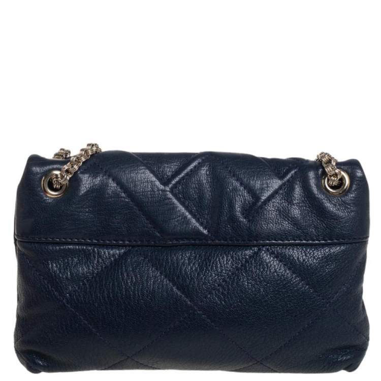 Carolina Herrera Blue Quilted Leather Flap Chain Shoulder Bag Carolina