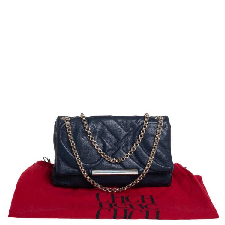 Carolina Herrera Blue Quilted Leather Flap Chain Shoulder Bag Carolina
