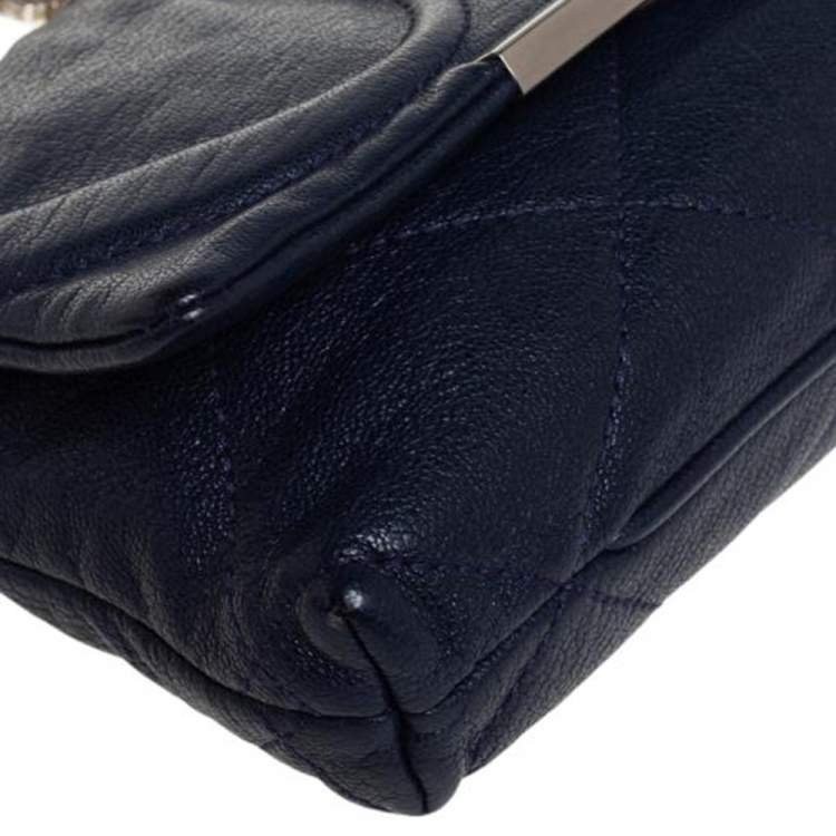 Pre Owned Carolina Herrera Blue Quilted Leather Flap Chain Shoulder Bag