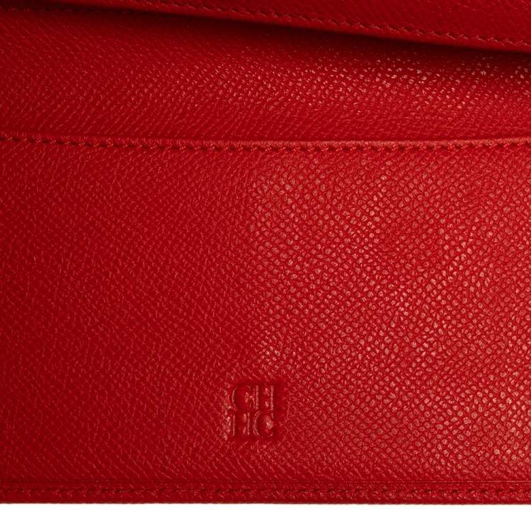 Pre Owned Carolina Herrera Red Monogram Leather Flap Continental Wallet