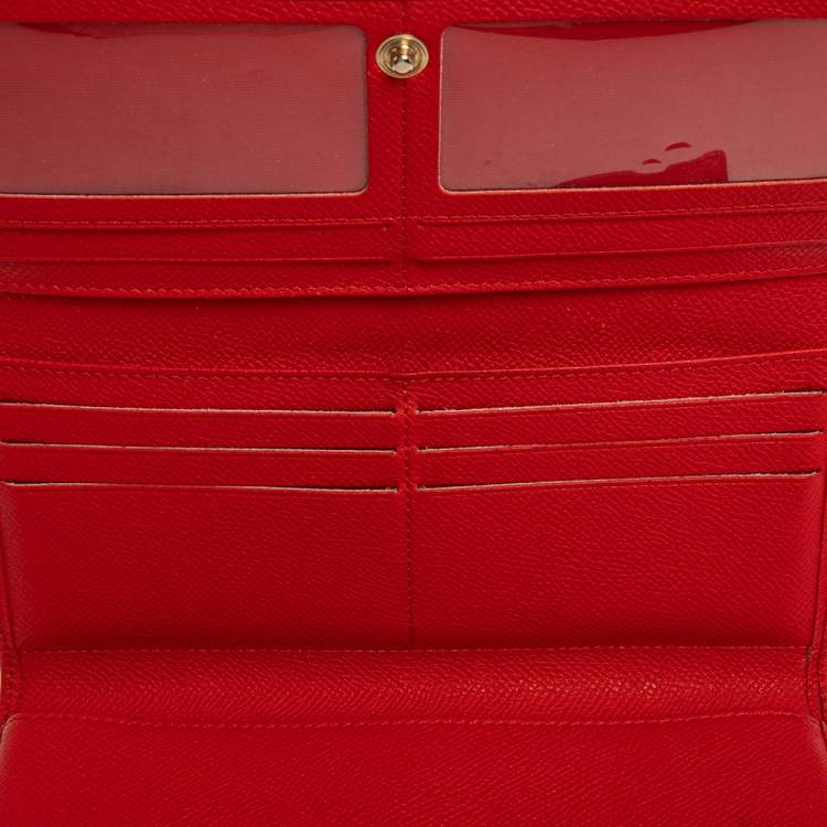 Pre Owned Carolina Herrera Red Monogram Leather Flap Continental Wallet
