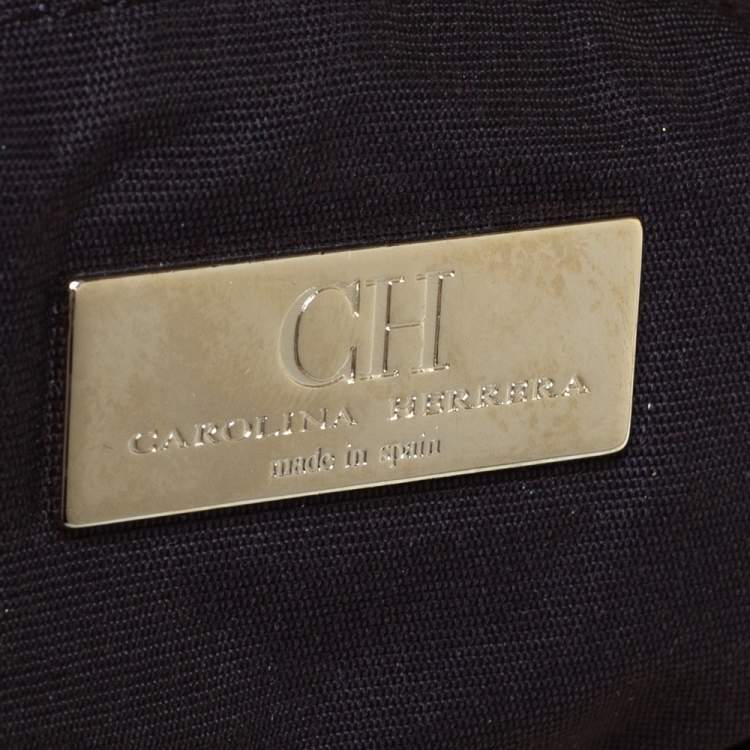 Pre Owned Carolina Herrera Gold Metallic Monogram Leather Chain Hobo