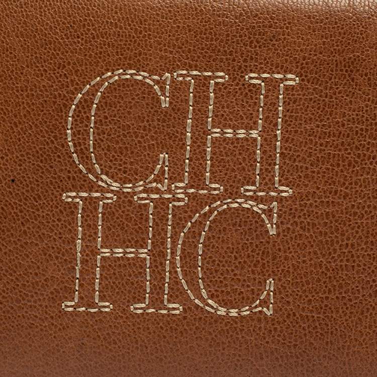 Pre Owned Carolina Herrera Brown Leather Zip Around Wallets