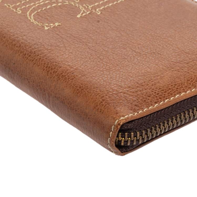 Pre Owned Carolina Herrera Brown Leather Zip Around Wallets