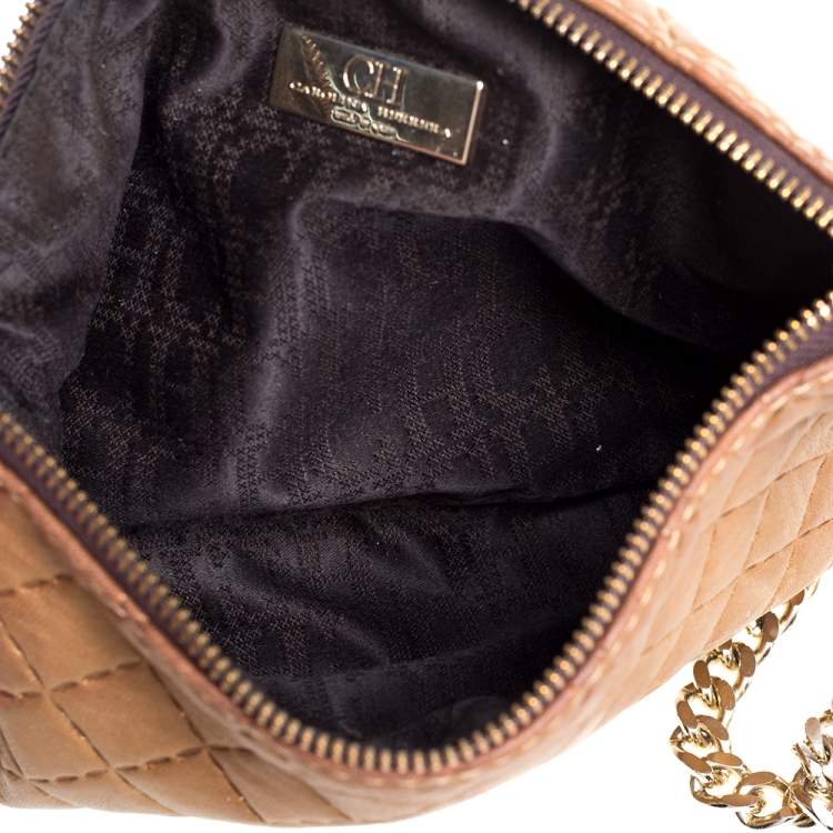 Pre Owned Carolina Herrera Metallic Beige Leather Chain Shoulder Bag