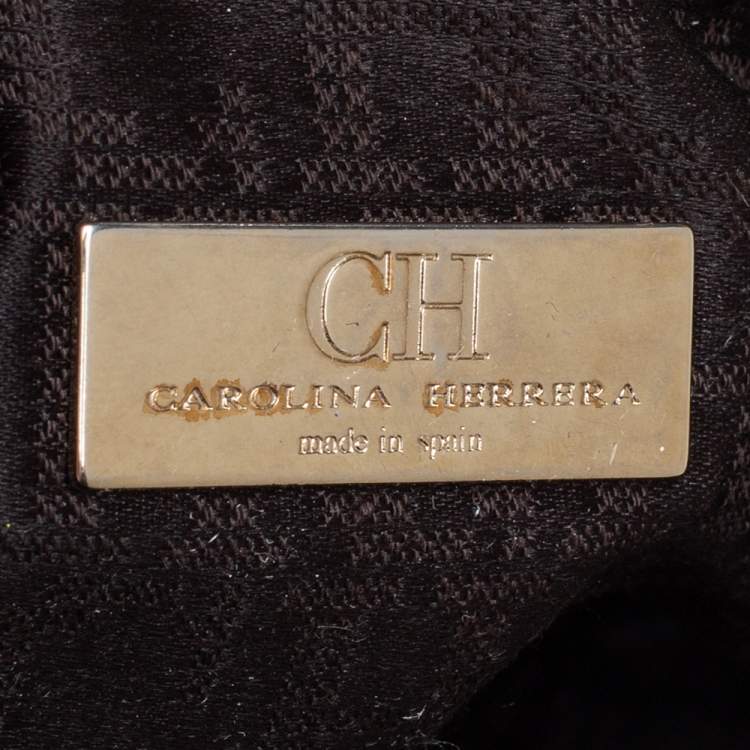 Pre Owned Carolina Herrera Metallic Beige Leather Chain Shoulder Bag